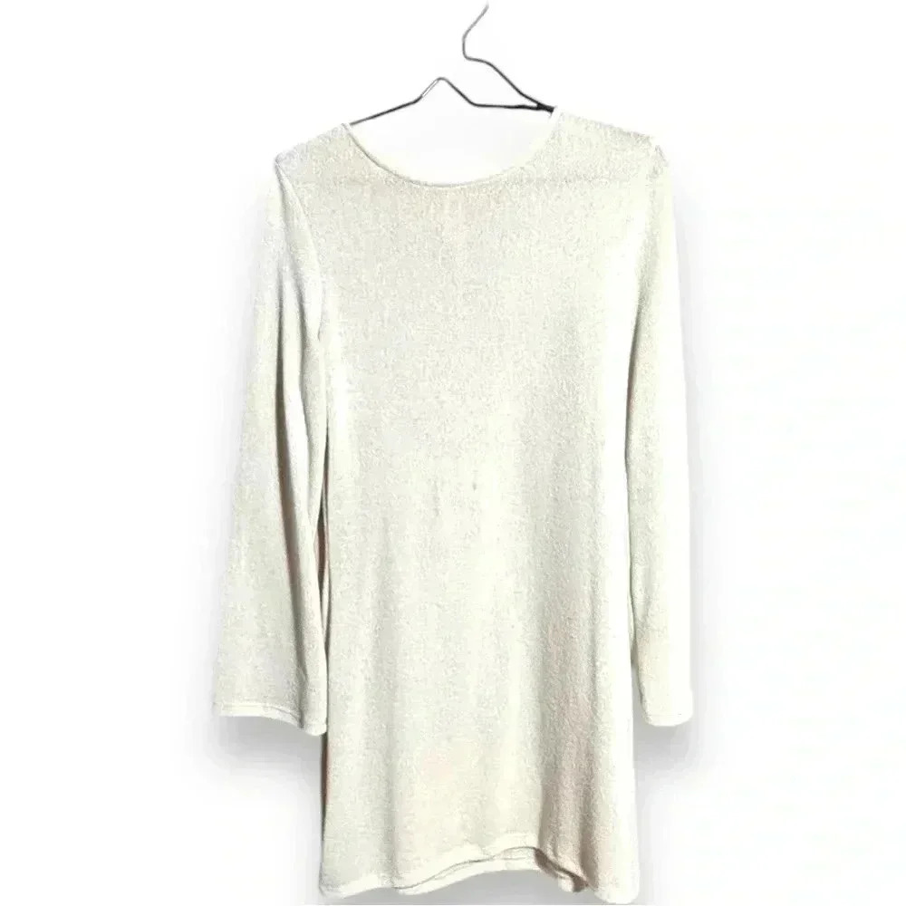 Divided H&M Long Bell Sleeve Cream Lightweight Cutout Tie Back Mini Shift Dress - Picture 14 of 16